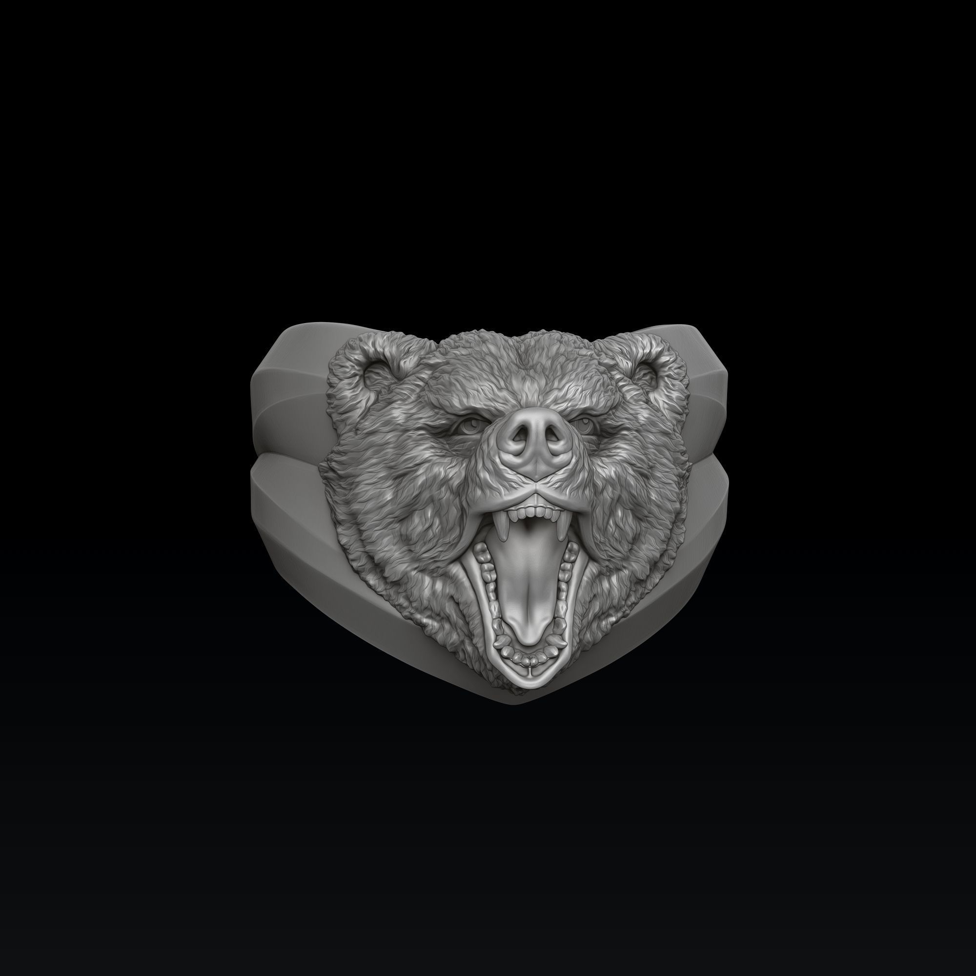 Basrelief Bear Head Ring And Pendant Set 3D print model_3