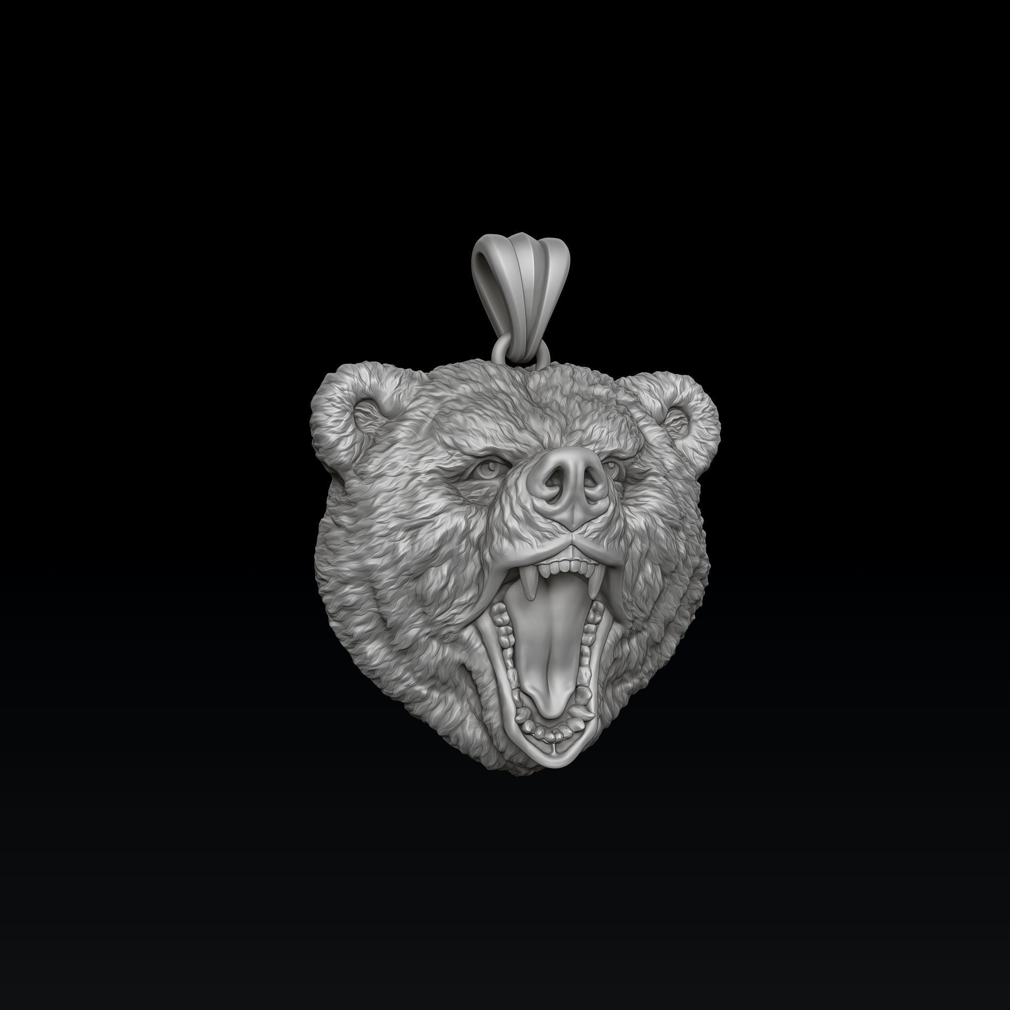 Basrelief Bear Head Ring And Pendant Set 3D print model_2