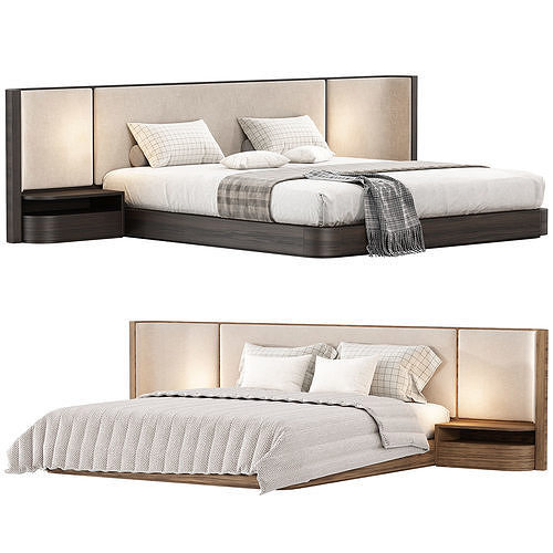 Gianna King Size Natural Walnut Wood Bed Frame 3D model