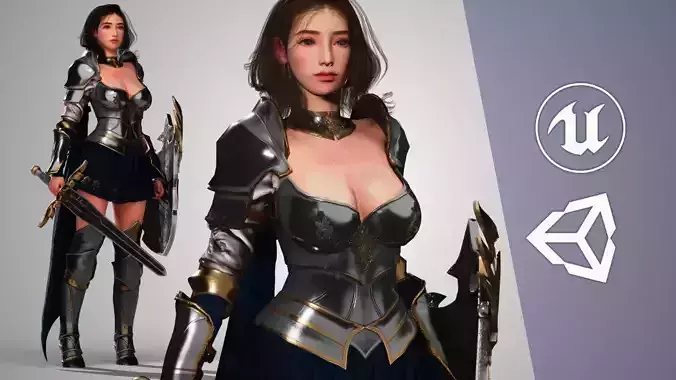 Knight Woman - GameReady Low-poly 3D model