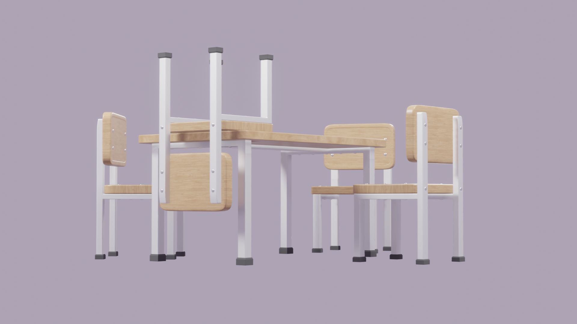 Low Poly 3D Blender Desk-table-chairs Low-poly 3D model_3