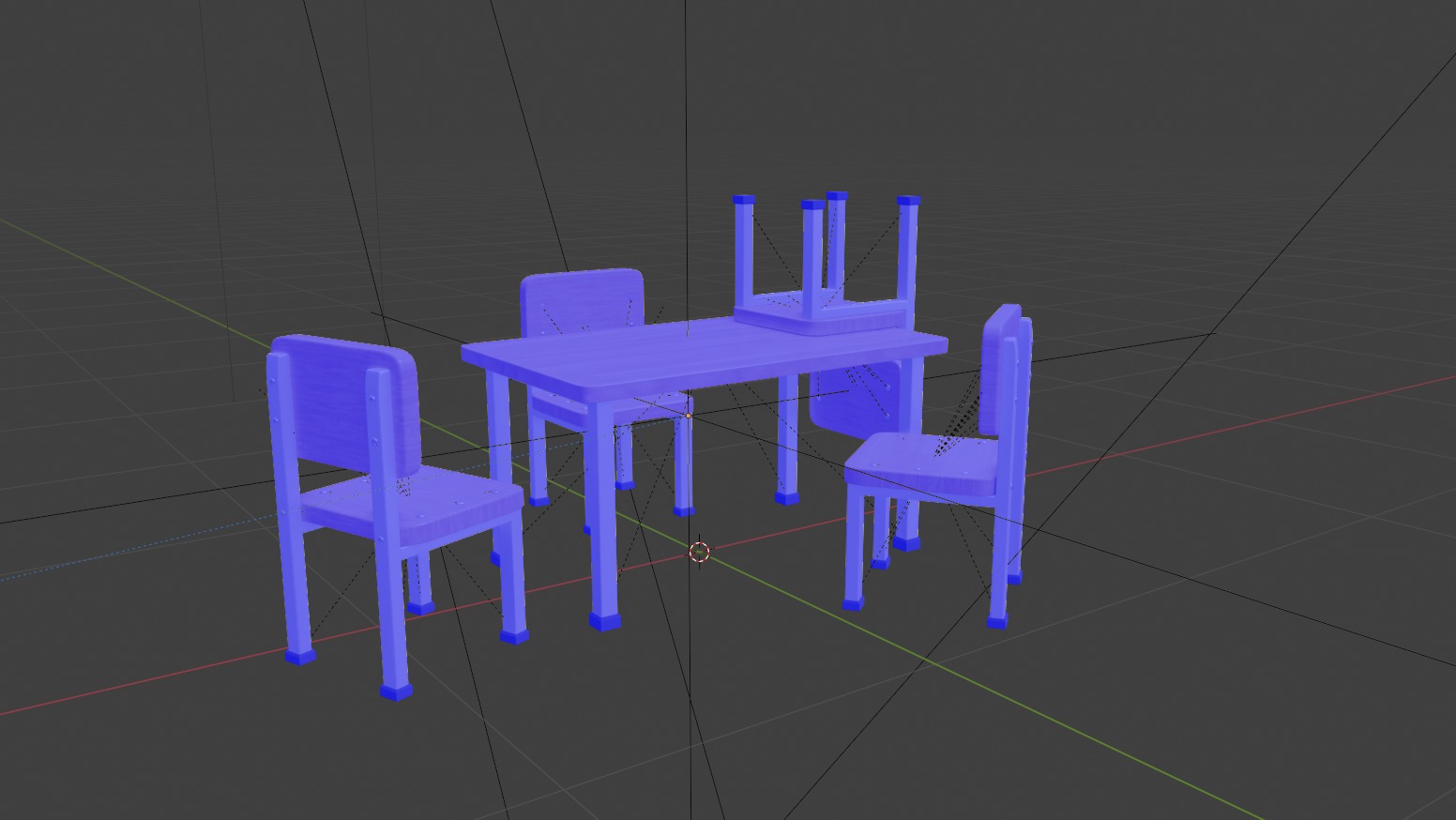 Low Poly 3D Blender Desk-table-chairs Low-poly 3D model_16