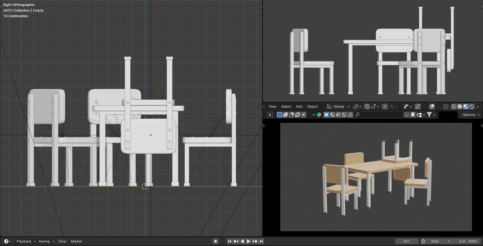Low Poly 3D Blender Desk-table-chairs Low-poly 3D model_11