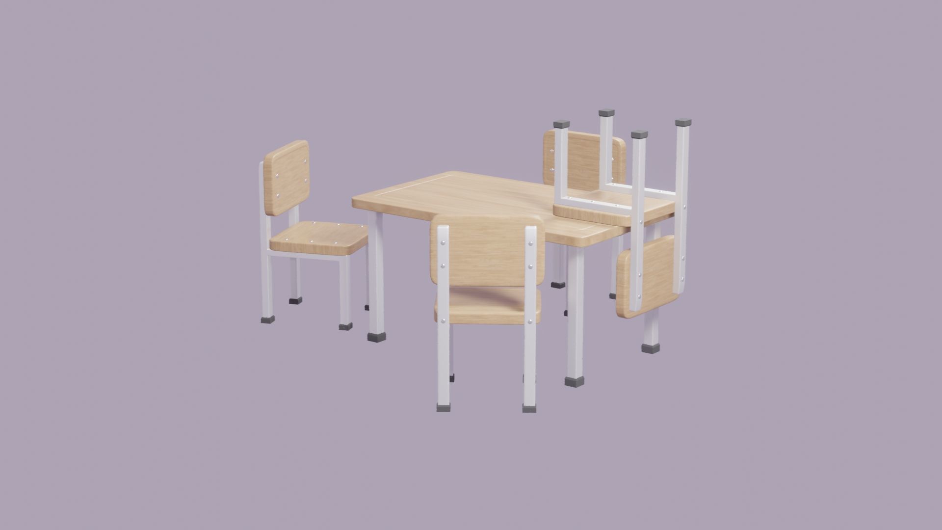 Low Poly 3D Blender Desk-table-chairs Low-poly 3D model_2