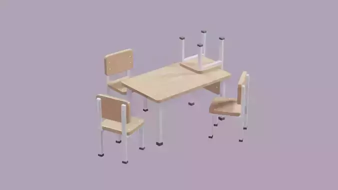Low Poly 3D Blender Desk-table-chairs