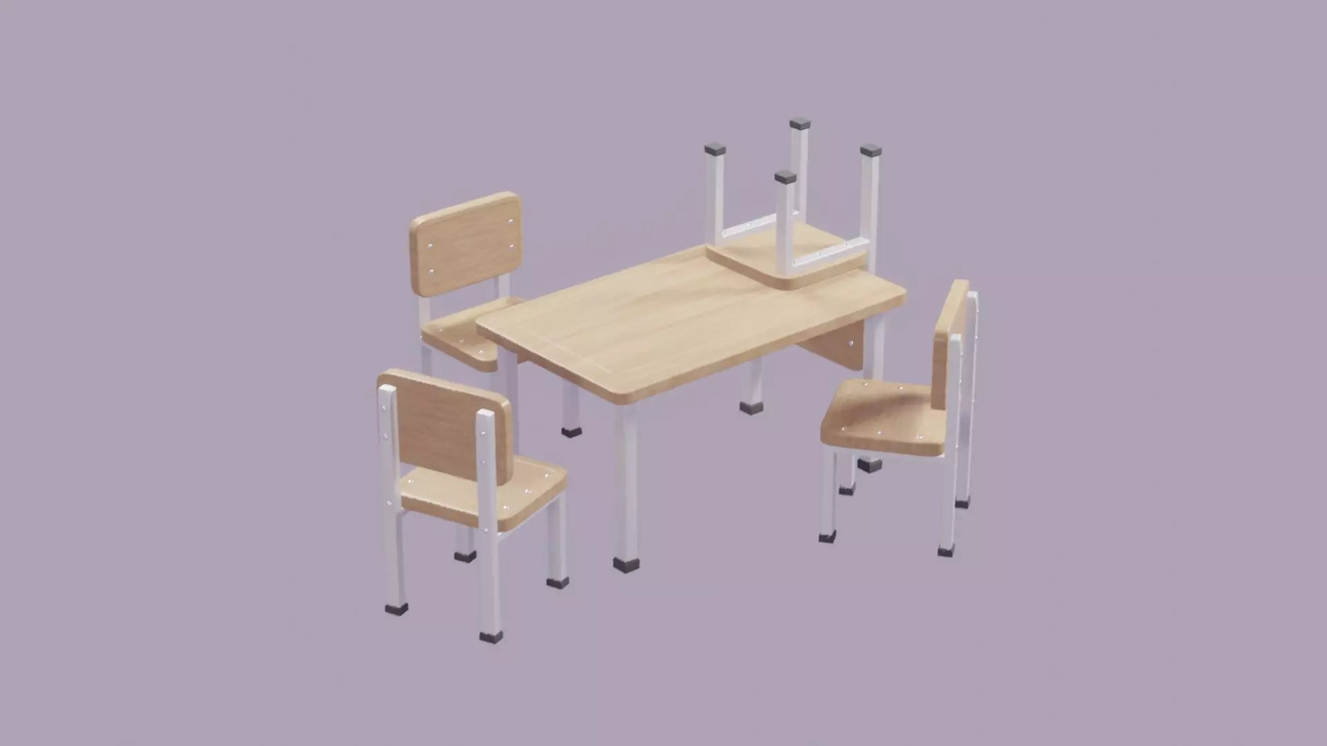 Low Poly 3D Blender Desk-table-chairs Low-poly 3D model_0