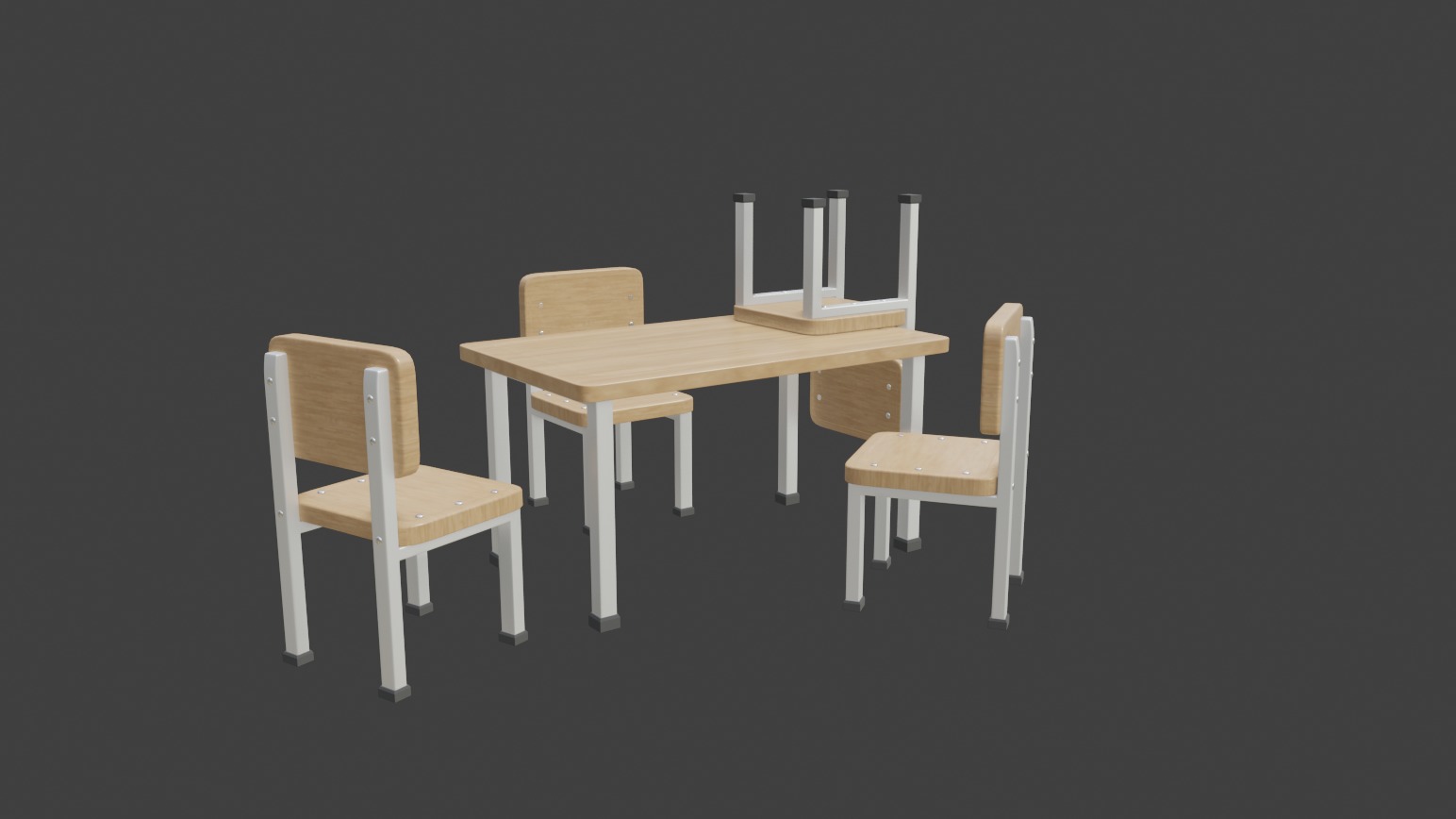 Low Poly 3D Blender Desk-table-chairs Low-poly 3D model_12