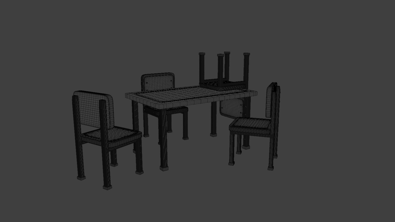 Low Poly 3D Blender Desk-table-chairs Low-poly 3D model_15