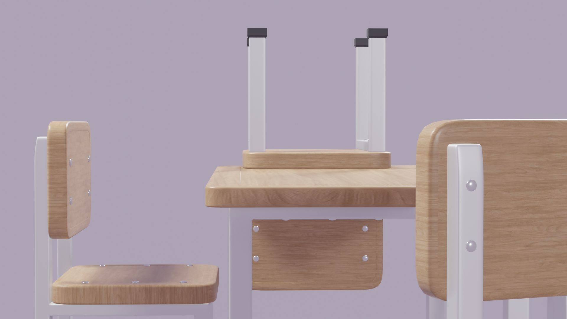 Low Poly 3D Blender Desk-table-chairs Low-poly 3D model_10
