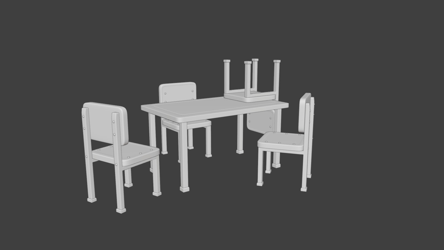 Low Poly 3D Blender Desk-table-chairs Low-poly 3D model_13