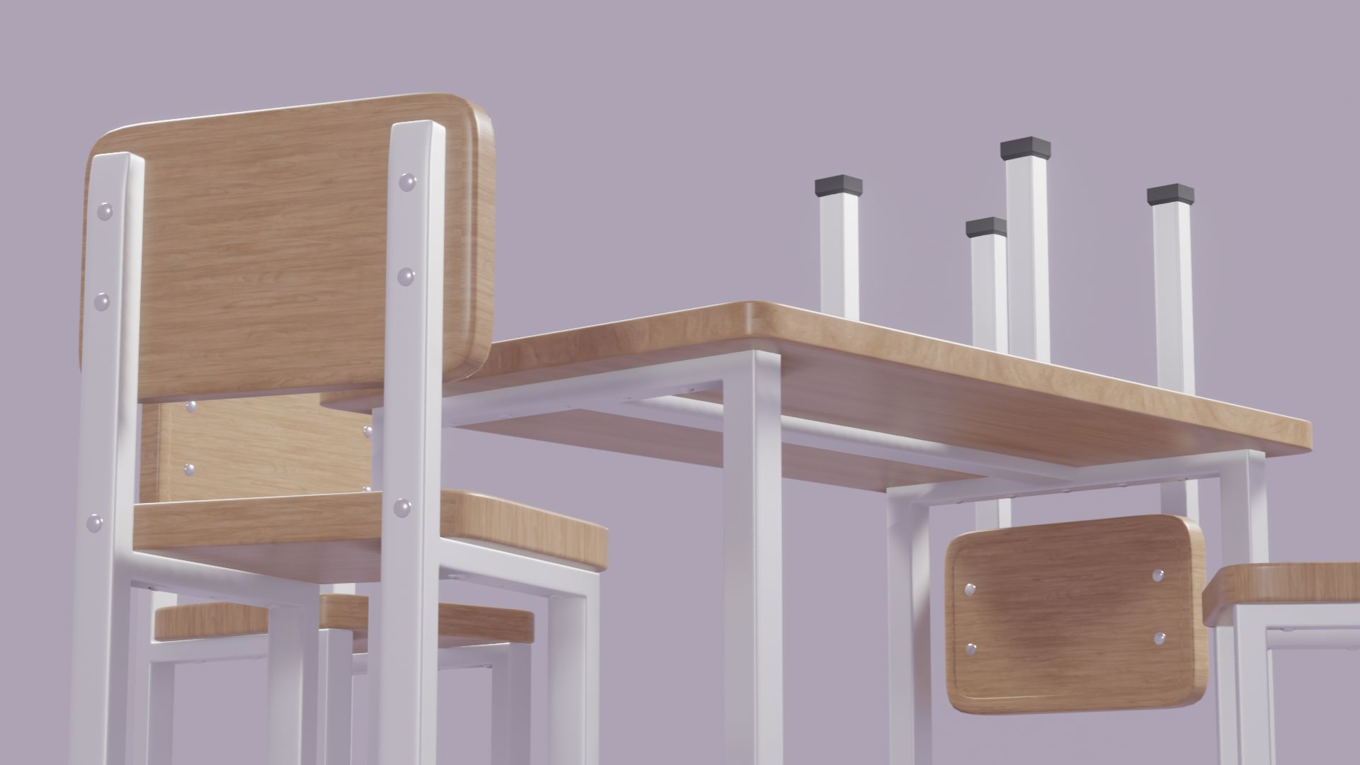 Low Poly 3D Blender Desk-table-chairs Low-poly 3D model_6