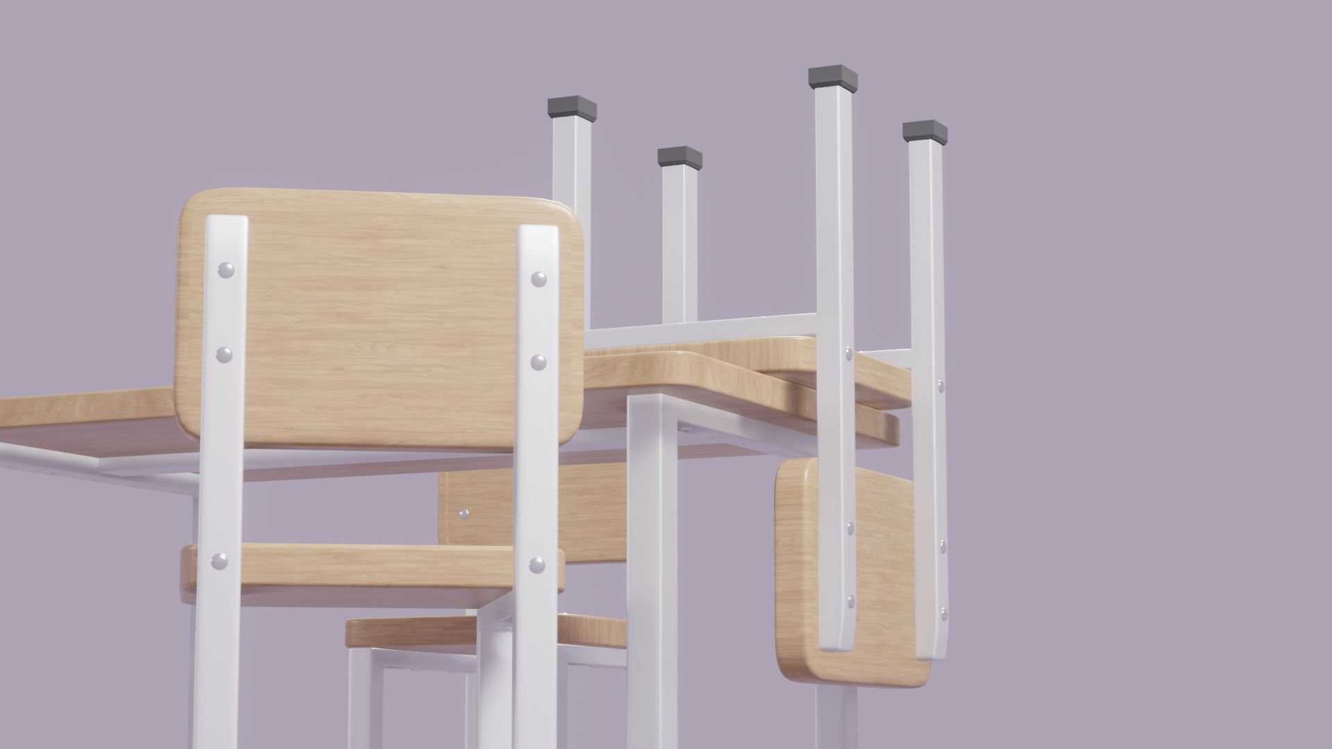 Low Poly 3D Blender Desk-table-chairs Low-poly 3D model_9