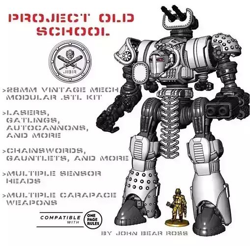 Project Old School-Vintage 28mm Combat Mech 3D print model