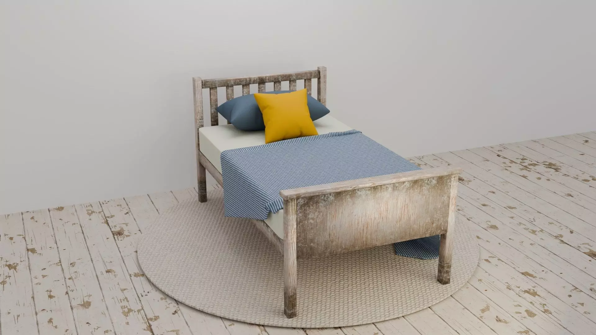 Cozy White Wooden Bed Model Asset Free 3D model