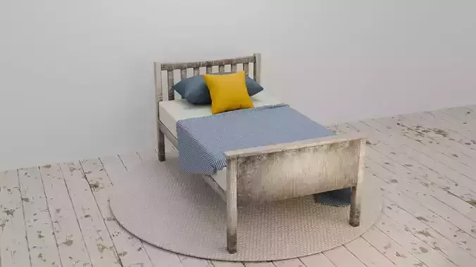 Cozy White Wooden Bed Model Asset