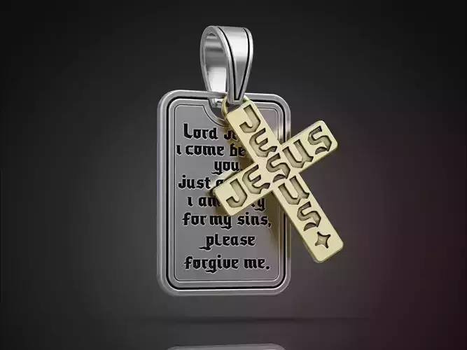 Pendant Cross Jesus with Prayer Dogtag