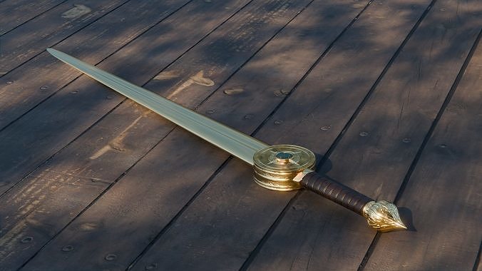 Gold engraved sword Free low-poly 3D model