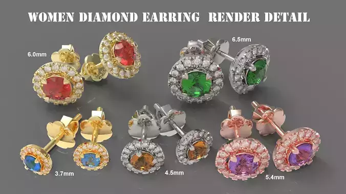 Round Diamond Halo Stud Earrings 