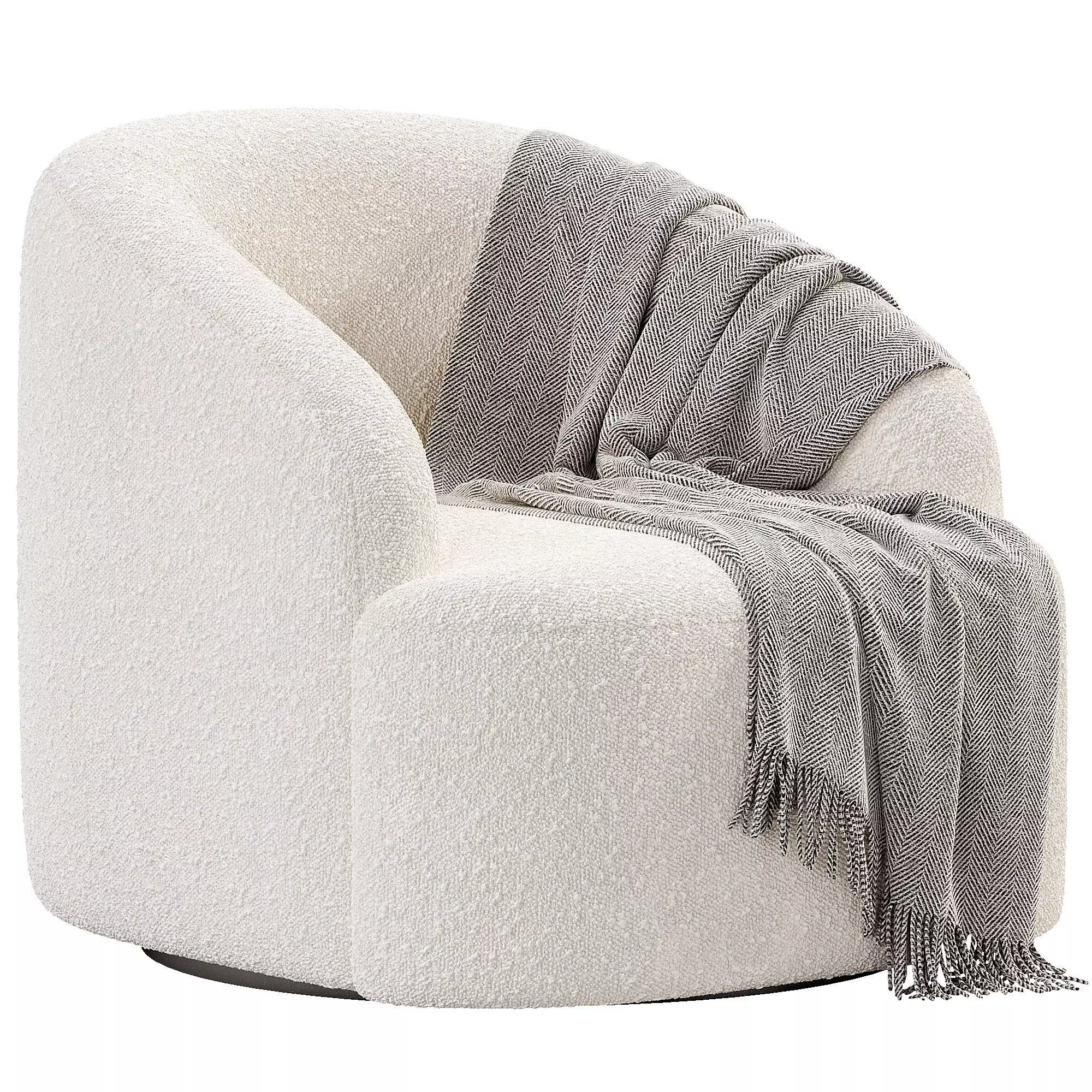 Boucle Upholstered Swivel Armchair Low-poly 3D model_0