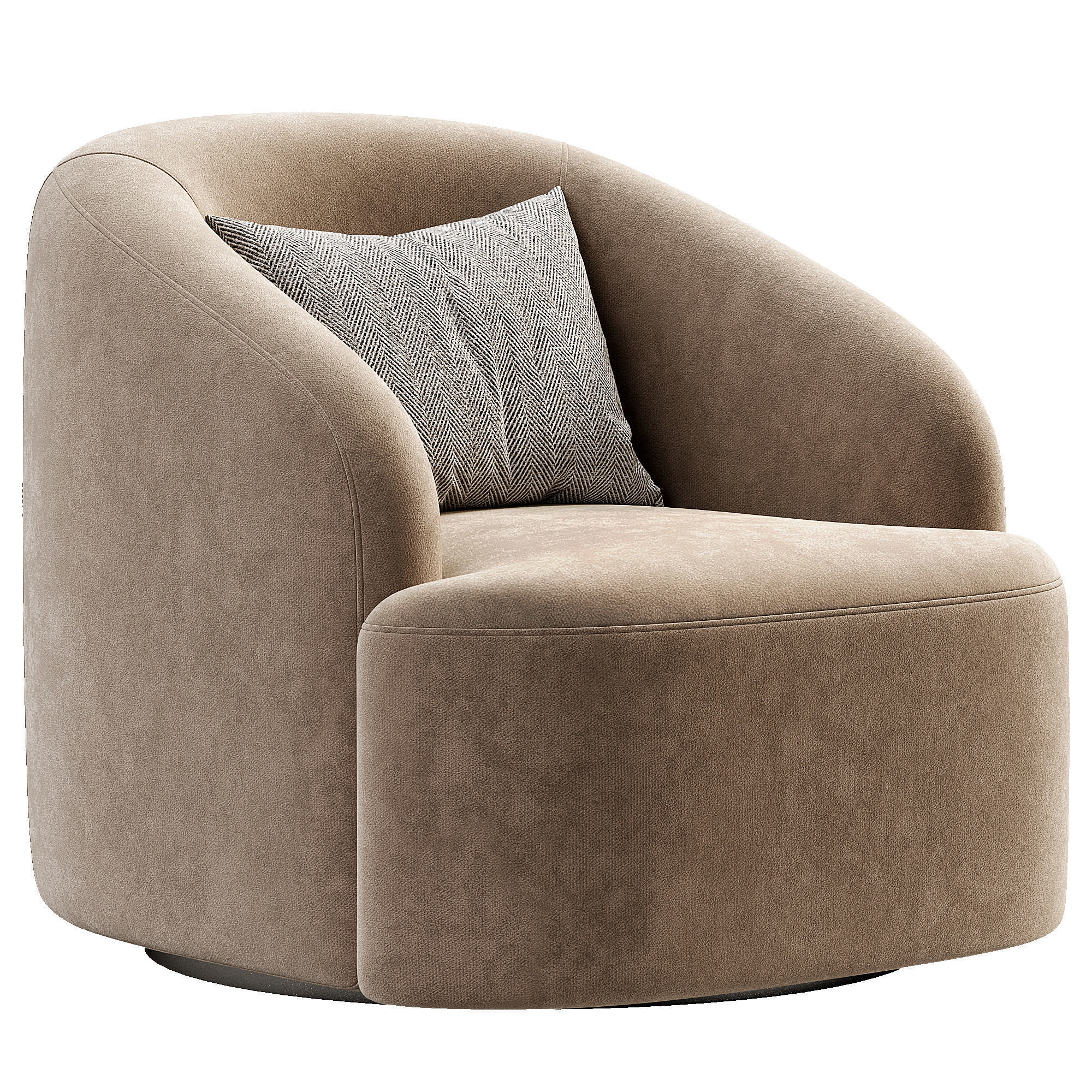 Boucle Upholstered Swivel Armchair Low-poly 3D model_5