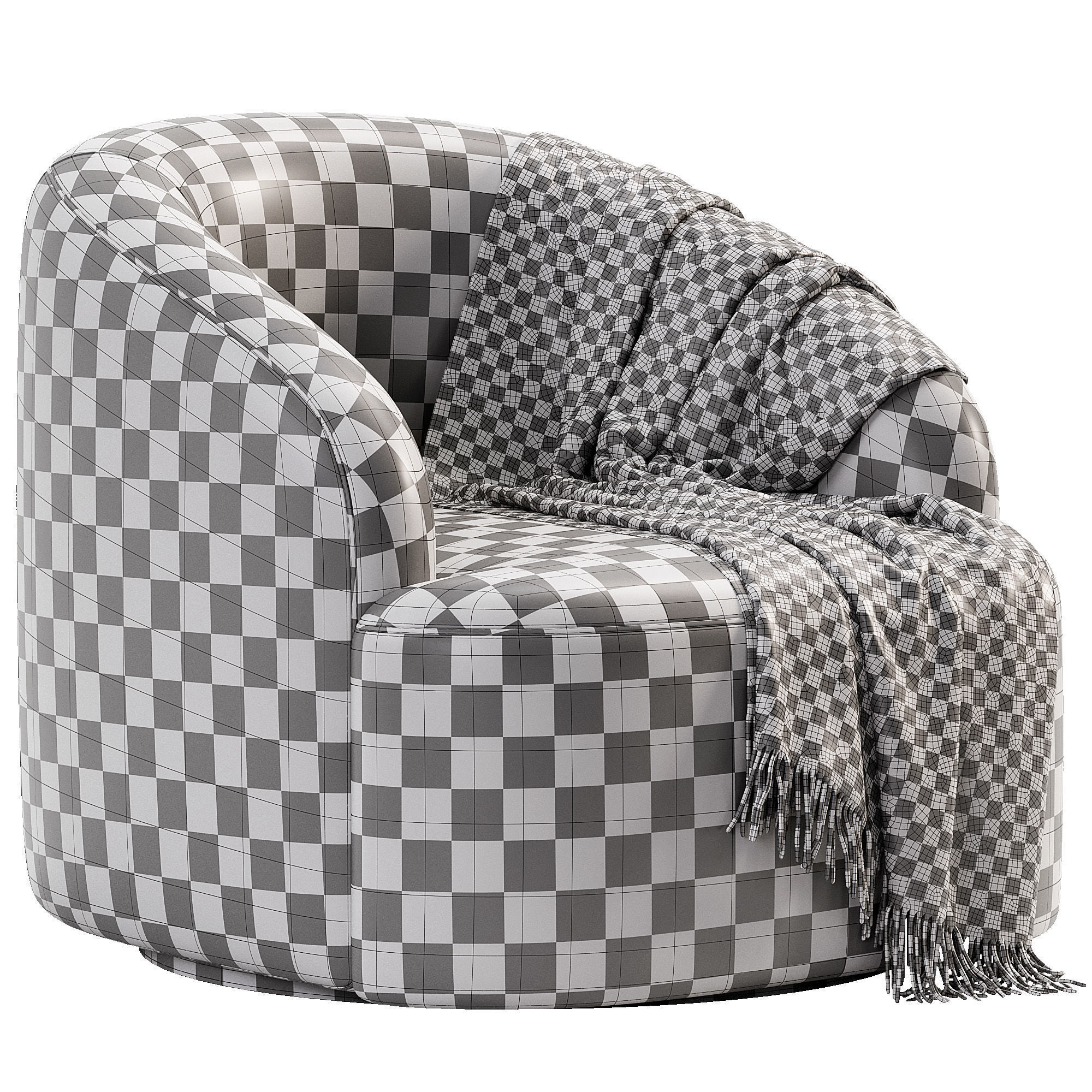 Boucle Upholstered Swivel Armchair Low-poly 3D model_6