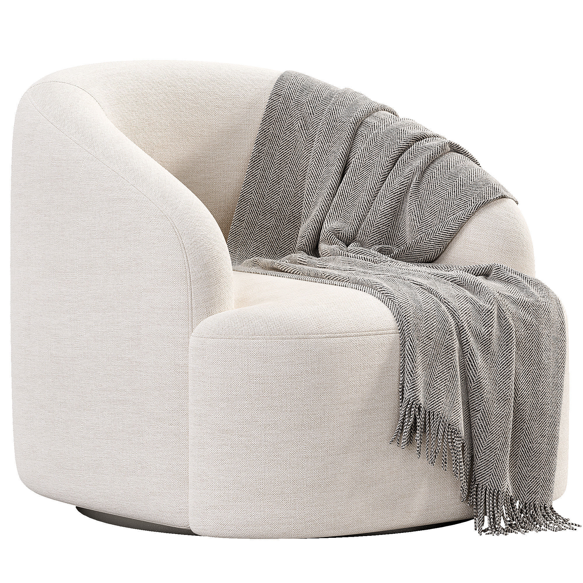 Boucle Upholstered Swivel Armchair Low-poly 3D model_2
