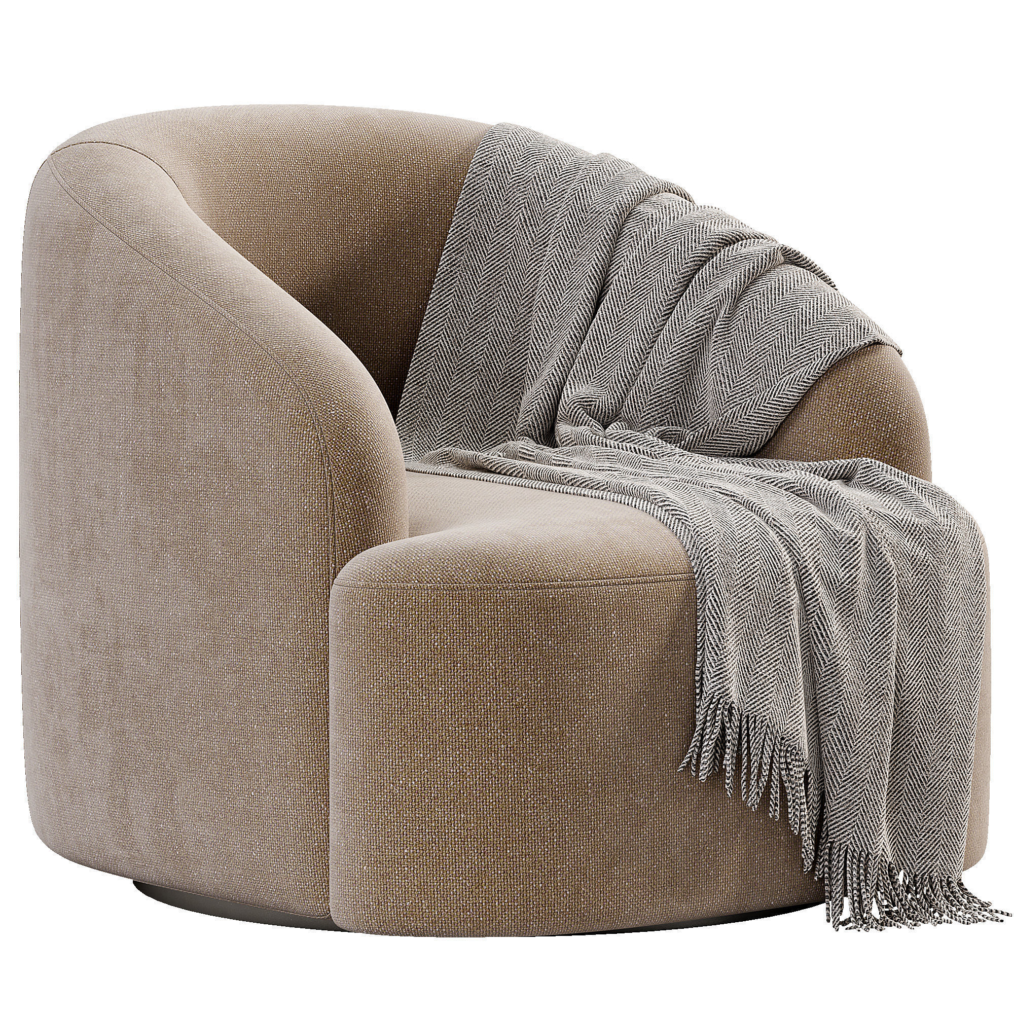 Boucle Upholstered Swivel Armchair Low-poly 3D model_1