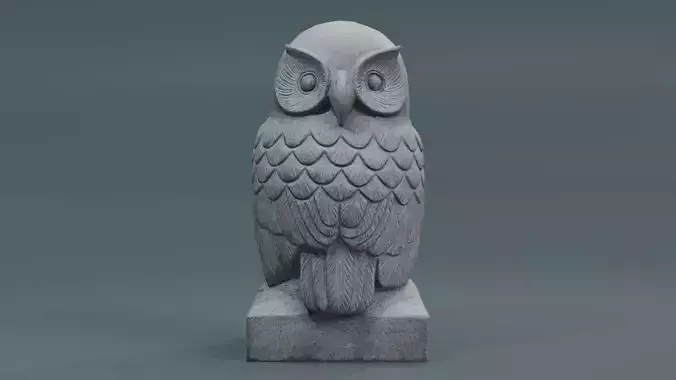 Stone Owl Statue with its head turned 180 degrees