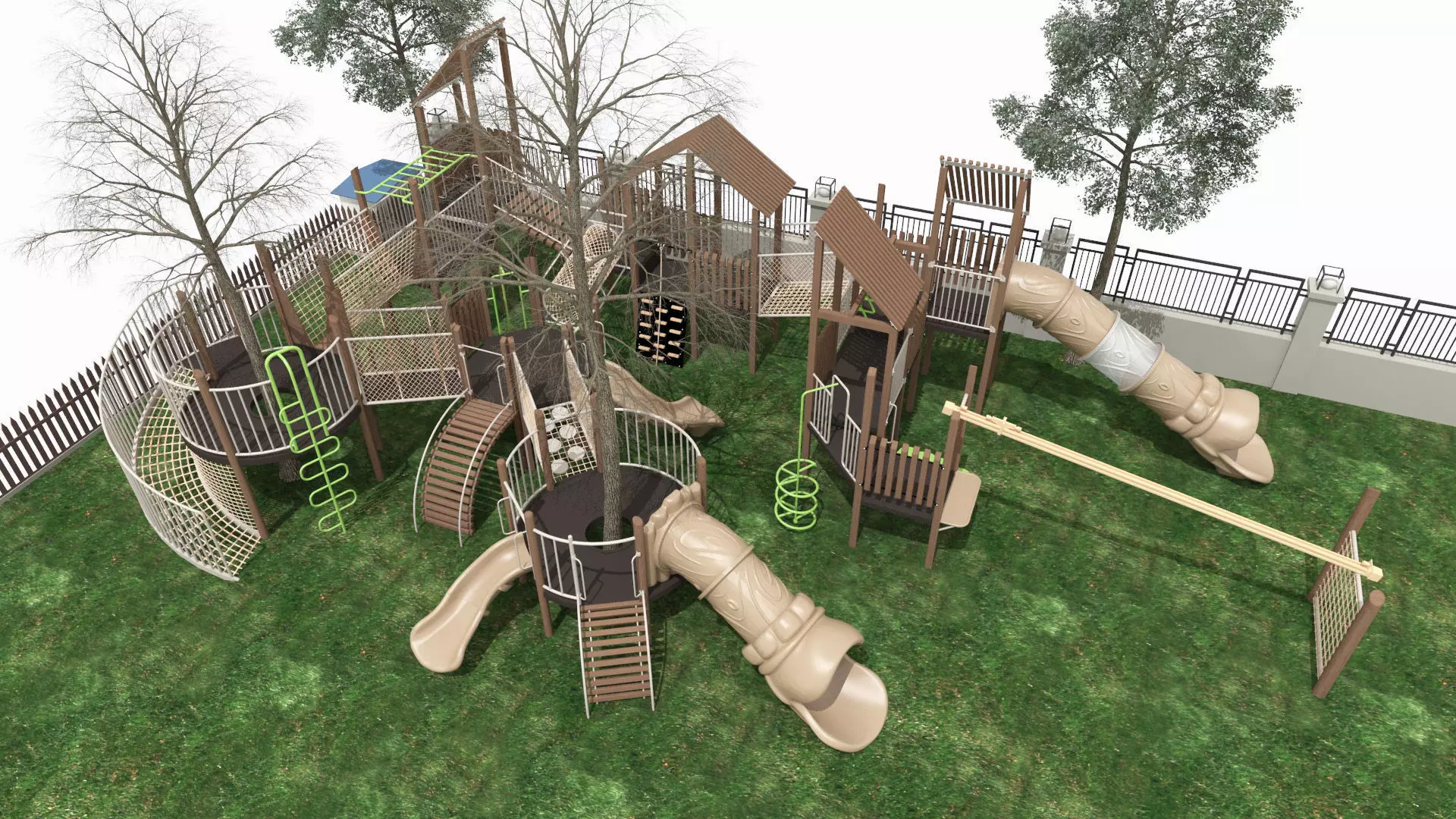 Ecological themed wooden amusement par 3D model