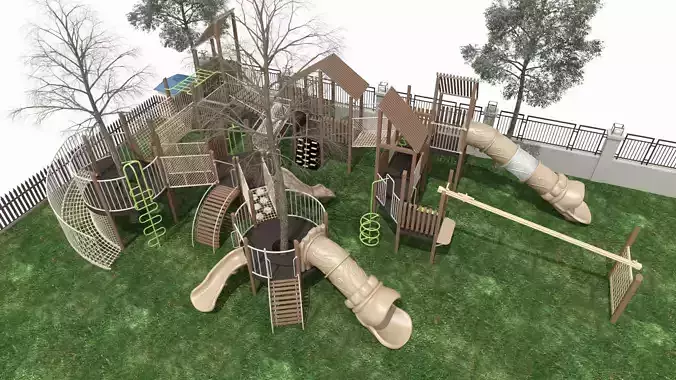 Ecological themed wooden amusement par 3D model