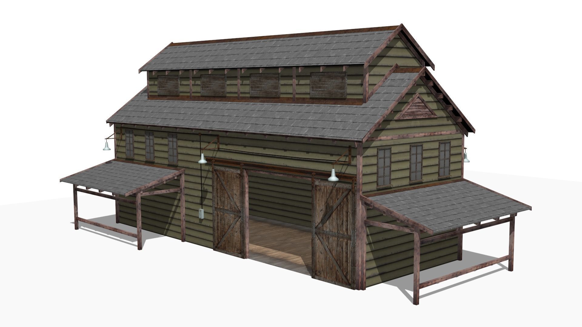 Old warehouse Low-poly 3D model_3