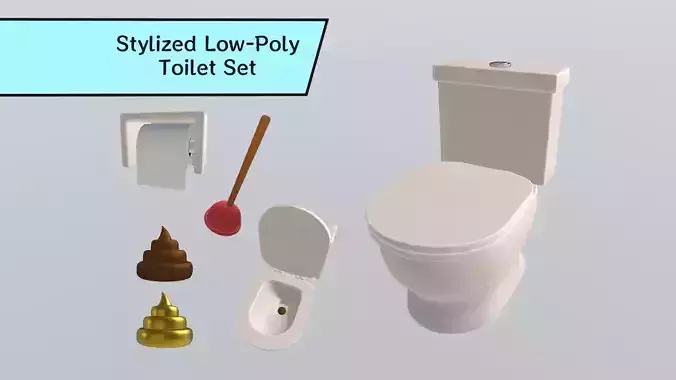Stylized Low-Poly Toilet Set 