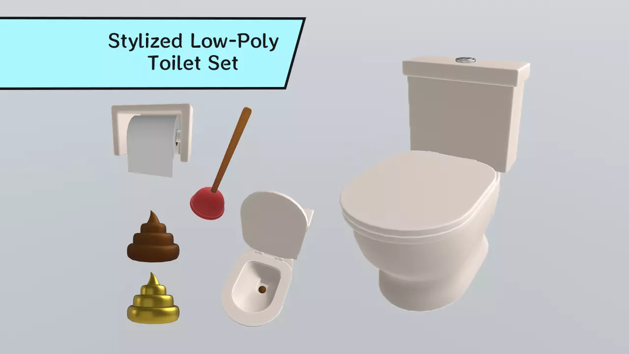Stylized Low-Poly Toilet Set Low-poly 3D model