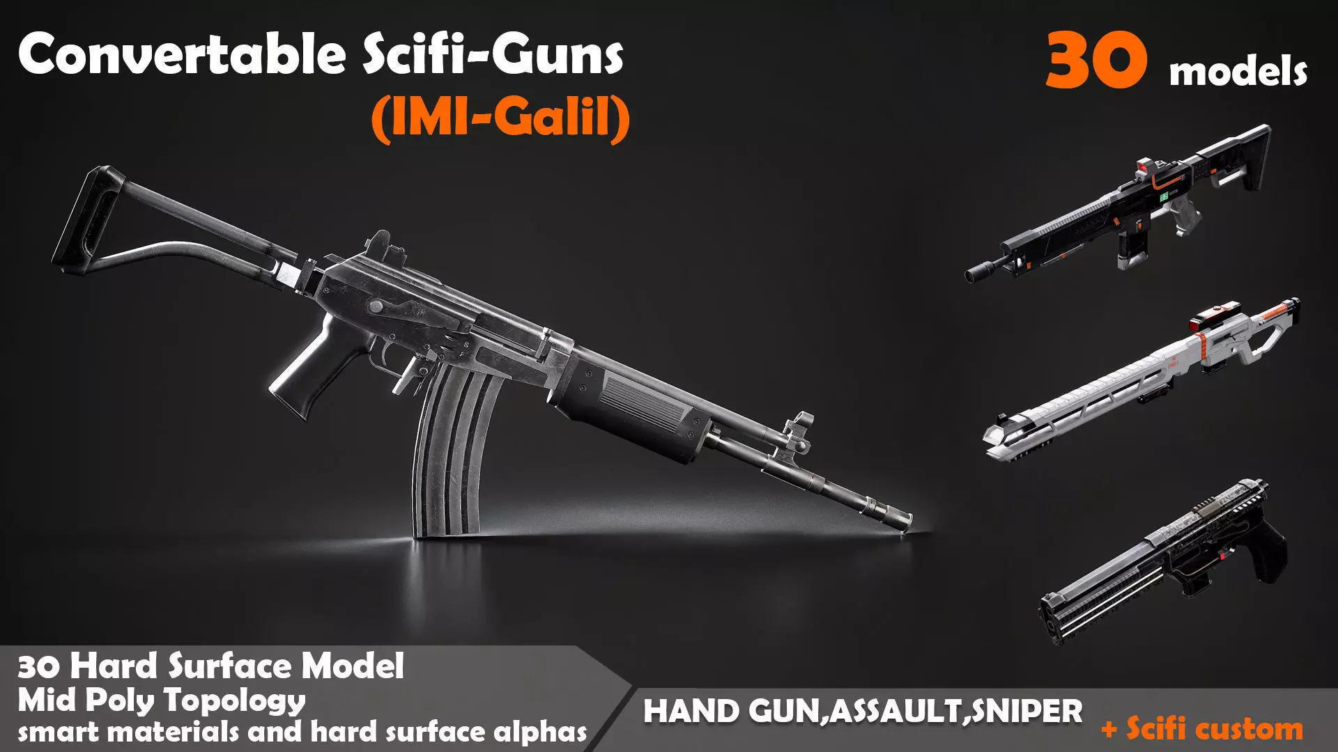 Convertable Sci-fi Guns IMI Galil Low-poly 3D model_0