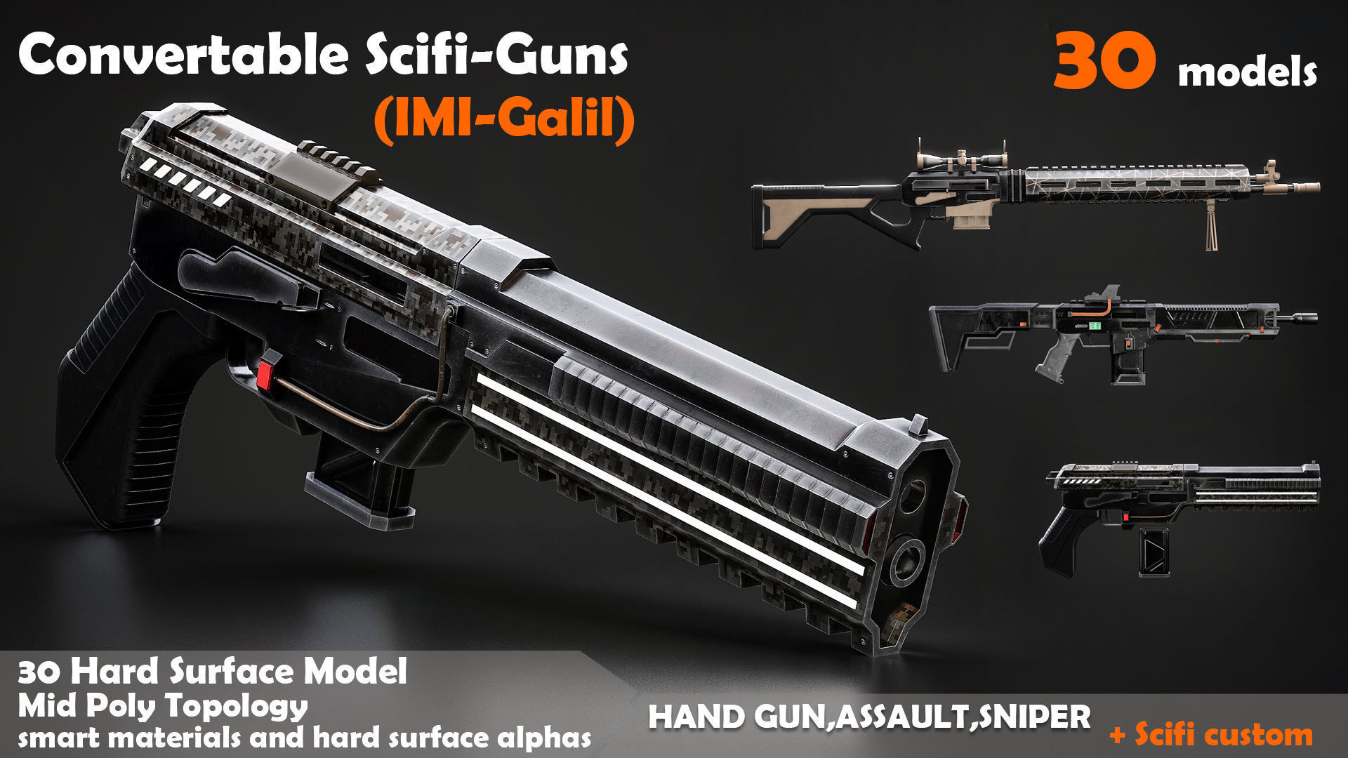 Convertable Sci-fi Guns IMI Galil Low-poly 3D model_2