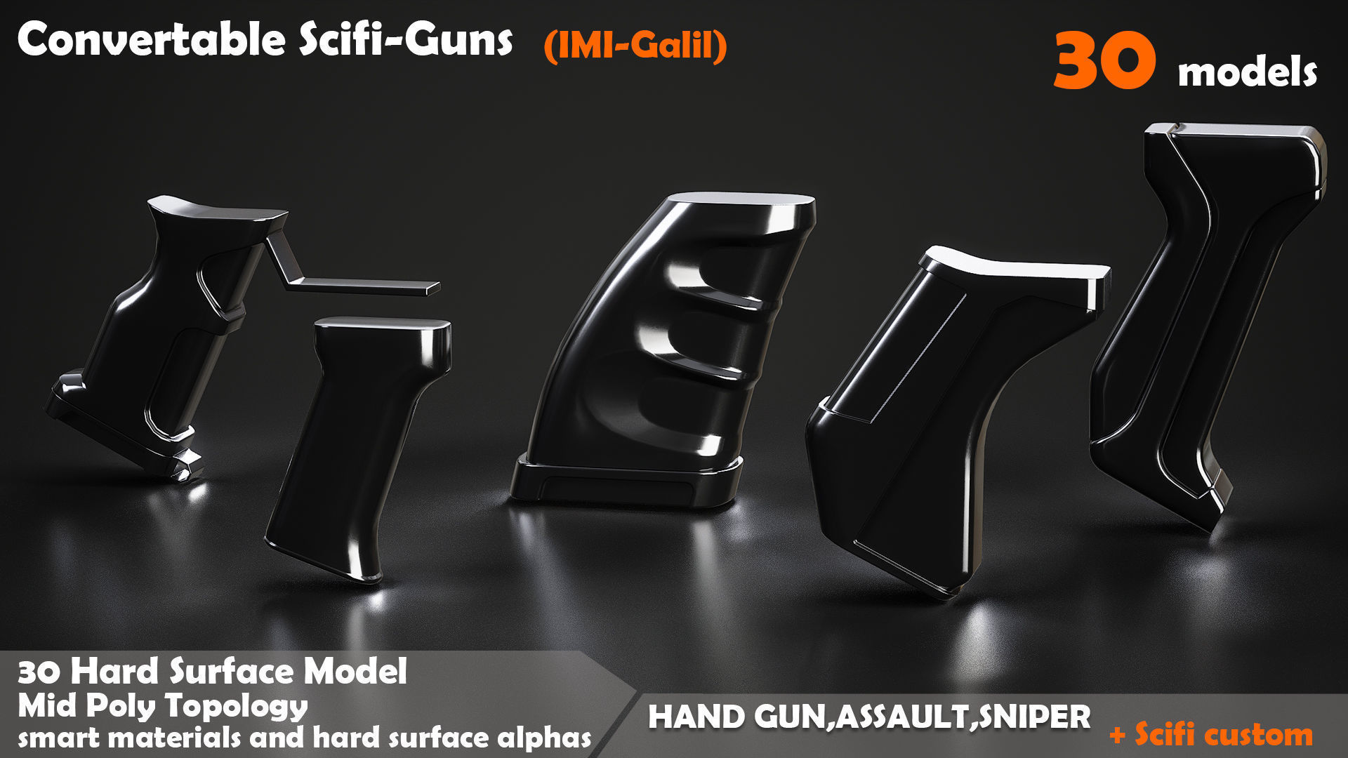 Convertable Sci-fi Guns IMI Galil Low-poly 3D model_4