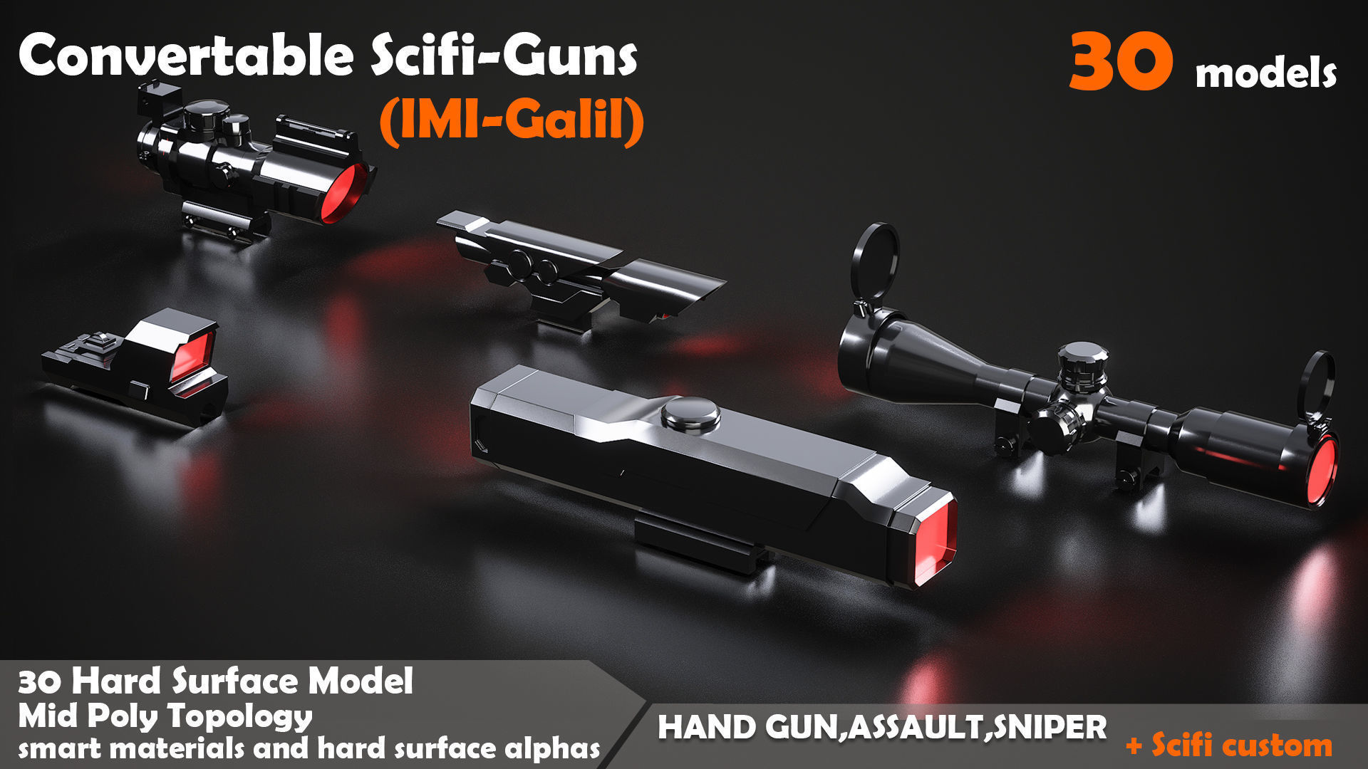 Convertable Sci-fi Guns IMI Galil Low-poly 3D model_3