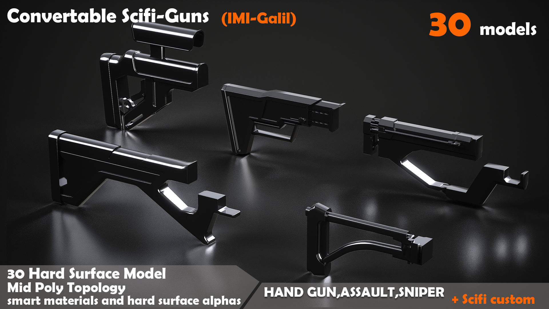 Convertable Sci-fi Guns IMI Galil Low-poly 3D model_5