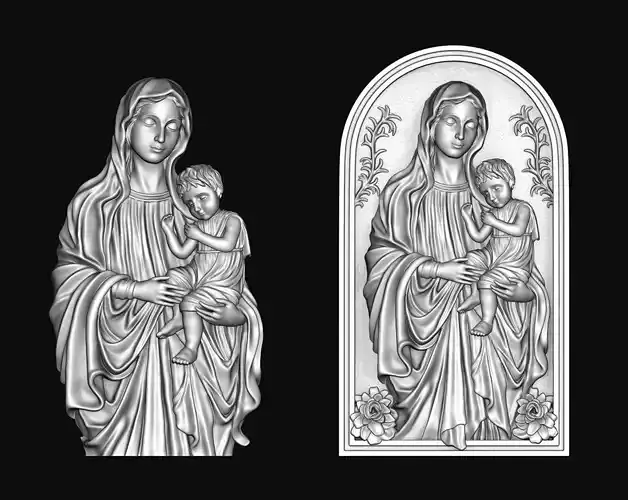 Virgin Mary With Jesus Bas Relief And Pendant