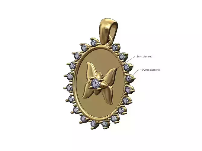 Oval diamond butterfly pendant charm