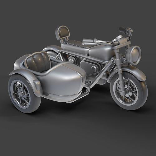 Cartoon Motorcycle With Sidecar 01 3D model