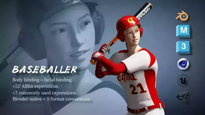 Original Baseball Player Softball player Female Athlete 3D model