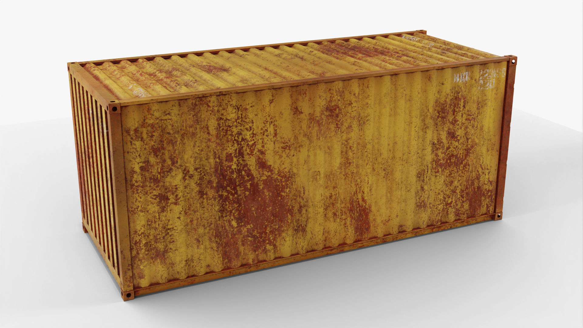 20Ft Cargo Container - Yellow - Rusted 3D model_4