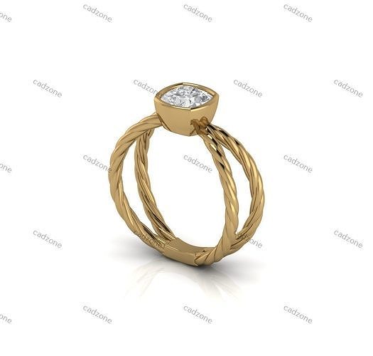 Twisted Band Cushion Diamond Solitaire Ring 3D Model 3D print model