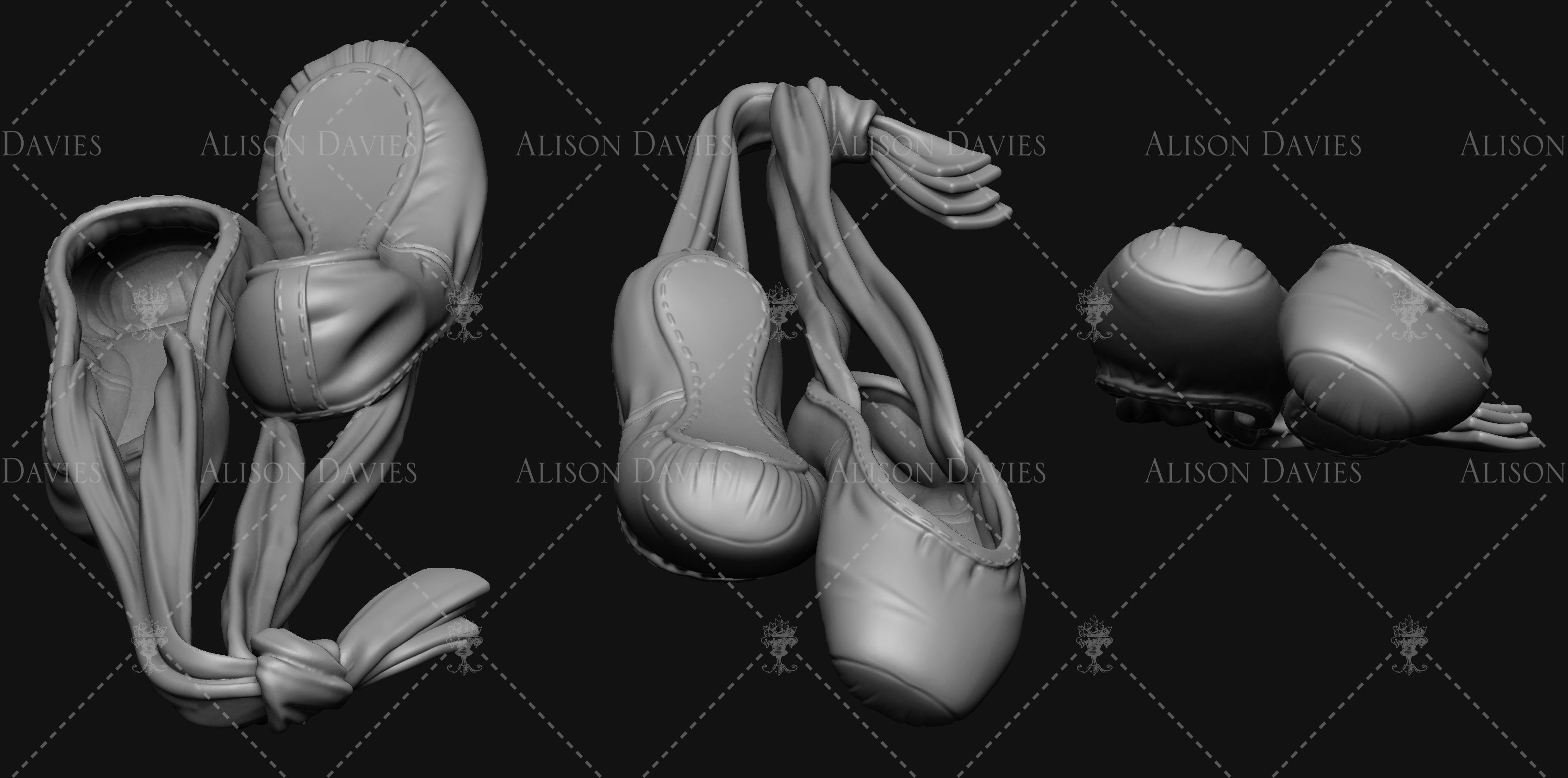 SET of 3 pairs of Ballet slippers shoes printable  3D print model_6