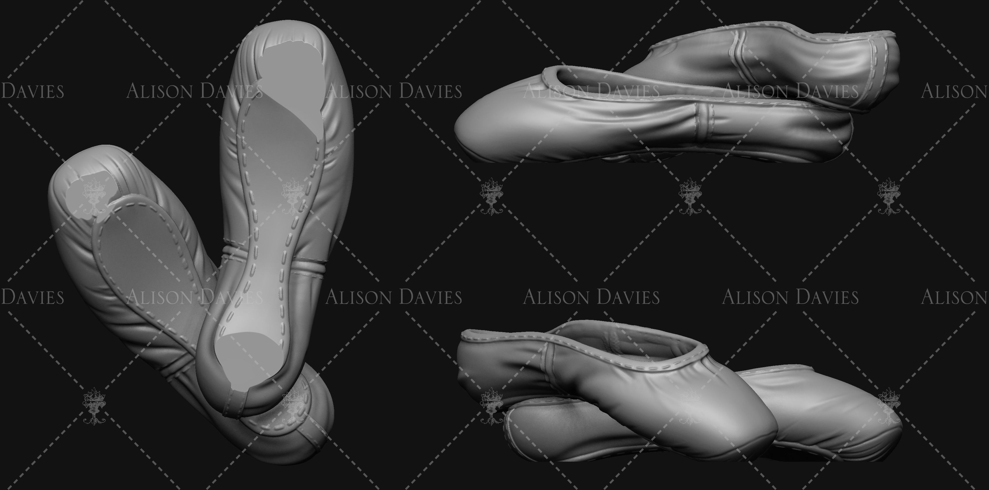 SET of 3 pairs of Ballet slippers shoes printable  3D print model_2
