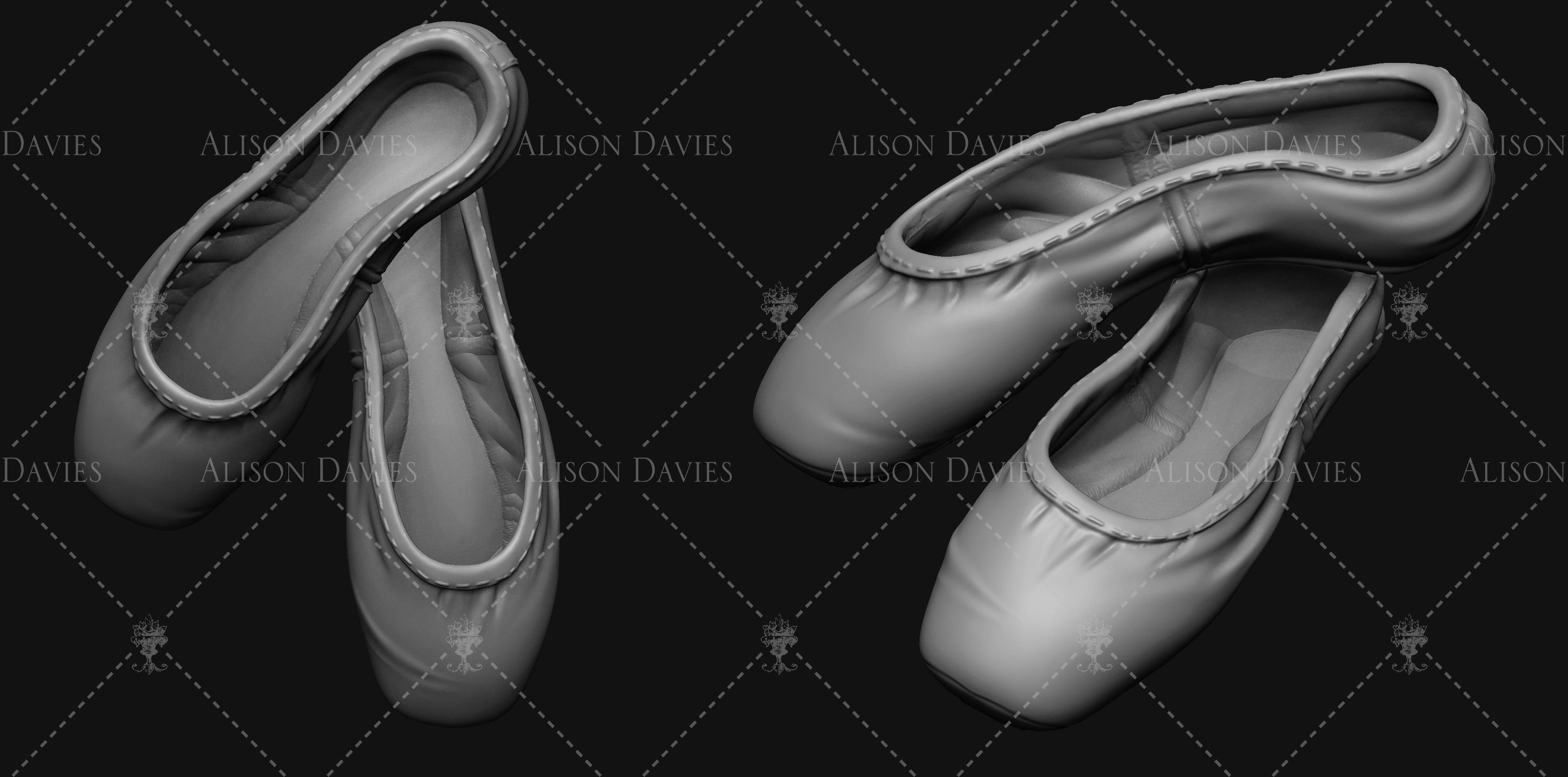 SET of 3 pairs of Ballet slippers shoes printable  3D print model_5