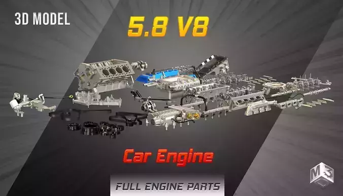 V8 Supercharger Disassembled Car Engine 3D model