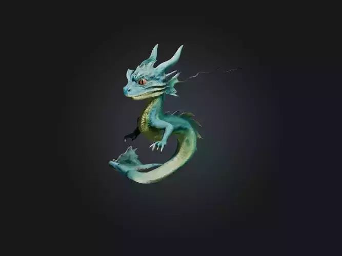 Realistic Water Dragon Model Low-poly 3D model