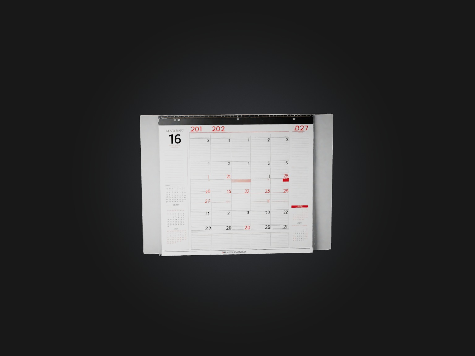 Realistic Wall Calendar Model Low-poly 3D model_3